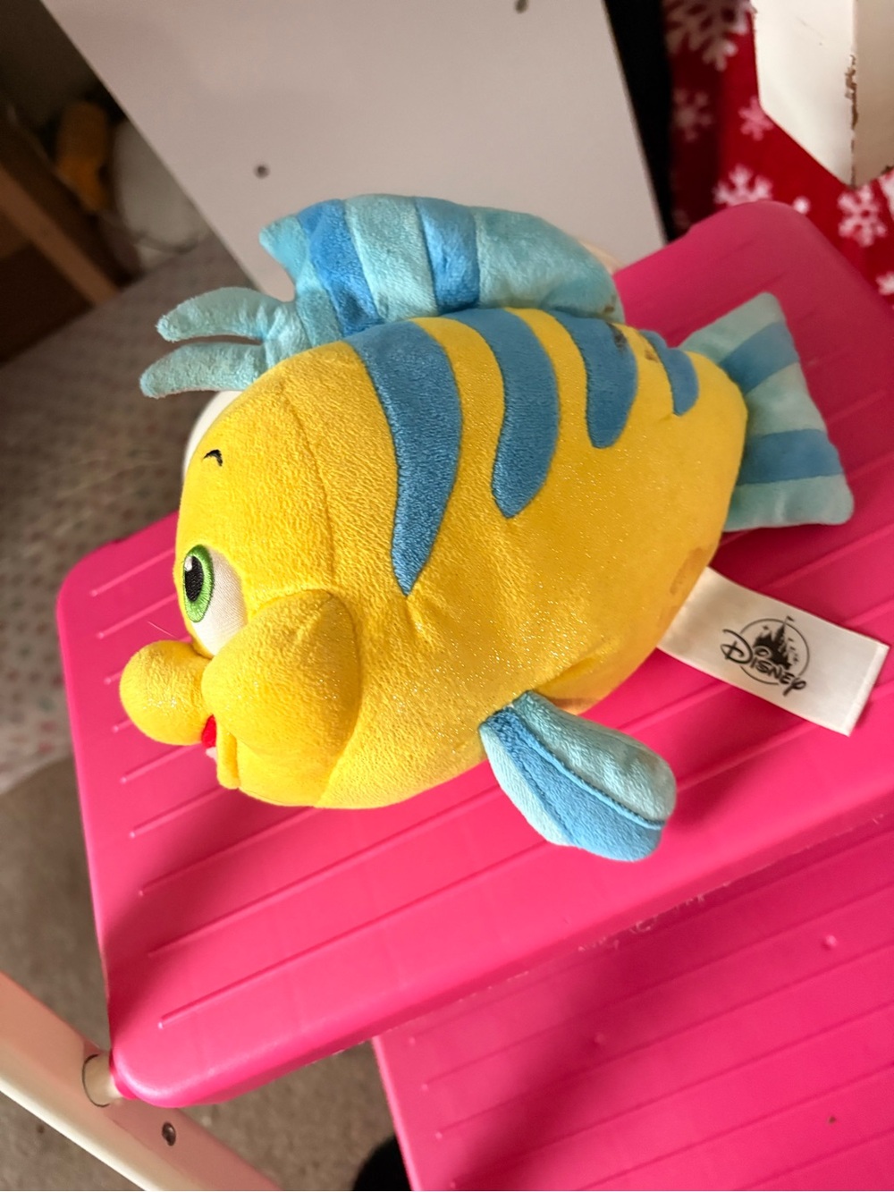 Disney Flounder Plush - Bright Yellow with Light Blue Accents